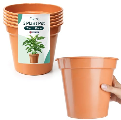 Flatro Plastic Plant Pots Indoor with Drainage Hole Nursery Plant Pots (Pack of 5) | 7 inches Terracotta Pots, Flower Pots for Indoor & Outdoor | Ideal for Herb Cultivation & Repotting