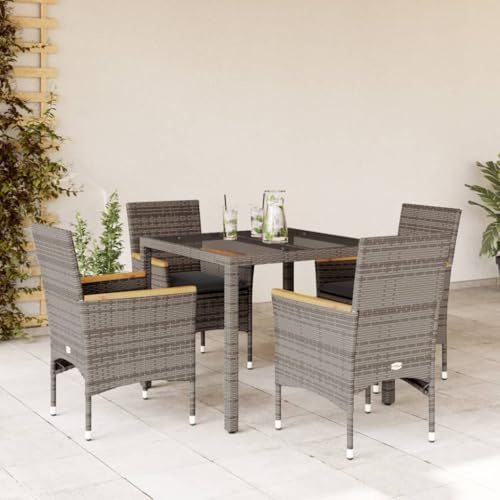 KKHOMEI Rattan Essgruppe für 4 Personen, Gartenmöbel Set 4 Stühle mit Tisch, Garten Sitzgruppe, Rattan Essgruppe, Gartengarnitur, Sitzgarnitur, Terrassenmöbel Set, Grau-55