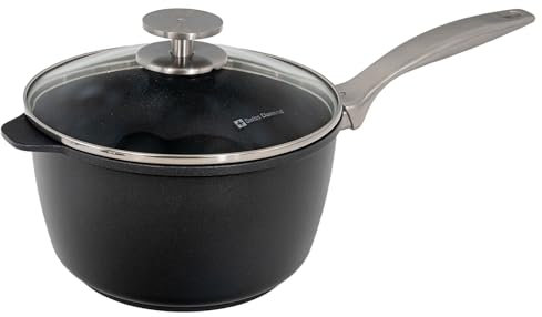 Swiss Diamond Non Stick Saucepan with Glass Lid Cast Aluminium Grey Black 20 cm