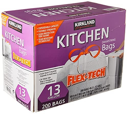 KIRKLAND Signature Lot de 200 Sacs Poubelle de Cuisine avec Cordon de Fermeture - Taille XL