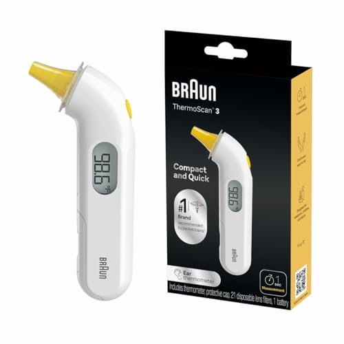 Braun Thermoscan3 Ear Thermometer Ear Thermometer for Babies, Kids, Toddlers, Adults, Display is Digital and Accurate Precise Fever Tracking at Home, Reads Temperature In Seconds
