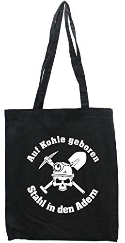 WB wohn trends Tasche Auf Kohle geboren Stahl in den Adern, Druckfarbe: Mint, Einkaufs-Beutel schwarz