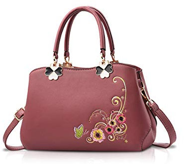 NICOLE&DORIS Rétro Sacs à main à poignée supérieure Dames Sac bandoulière Femmes Mode Sac d'épaule Bourse Fleur rose foncé