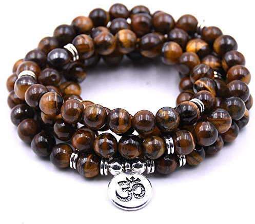 Self-Discovery 108 natürliche Perlen Mala Yoga Schmuck Meditation Perlen Armband Halskette mit Yoga Symbol Charme, One Size, Stein, Perlen