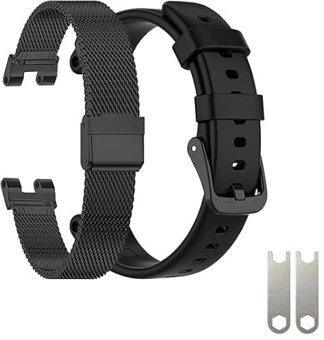 EANWireless Kompatibel mit Garmin Lily, Milanaise-Armband aus Edelstahl und Silikon, Sportarmband, Ersatzarmband, schmales Zubehör für Damen-Smartwatch, schwarz + schwarz