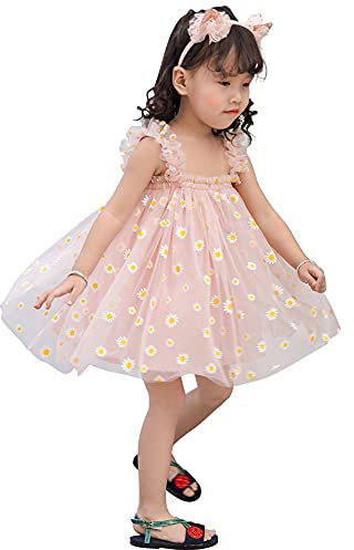 AGQT Robe en Tulle pour Enfant Fille - Fête, Soirée d'Anniversaire, Baptême, Cérémonie, Mariage - Sans Manches, Été, Dentelle, Tutu - Rose 2-3 Ans