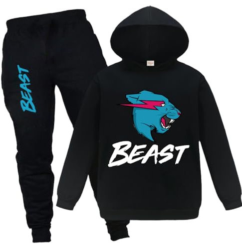 Forlcool Berühmtes YouTube-Gamer-Logo, gerissene Lightning-Katze, bedruckter Kapuzenpullover und Hose, 2 Stück/Sets, Schwarz , 11-12 Jahre