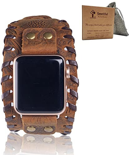 Smatiful Bling Band per donne e ragazze, accessorio regolabile sottile in vera pelle, cinturino per orologio Apple Watch Series 1, 2, 3 42 mm e 4, 5, 6, SE 44 mm, Dark Pattern