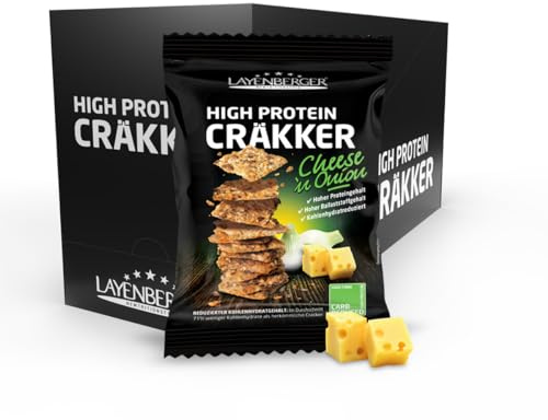 Layenberger High Protein Cräkker Cheese & Onion (8x75 g) | Snacks mit viel Eiweiß und wenig Kohlenhydraten, insgesamt 600 g