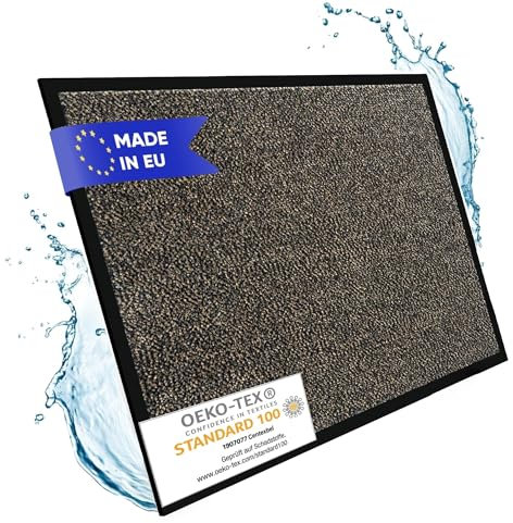Entrando Fußmatte 90x150 cm extra groß & flach – Schmutzfangmatte für innen & außen – wetterfest, waschbar, farbecht, Fußbodenheizung geeignet, perfekt für Terrasse & Haustür (Braun Schwarz)