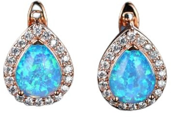 ZLING Weibliche Weiß-blau-Opal-Ohrringe Rose & Gold Silberfarben-klipp-Ohrringe Vintage Kristallgeometrie-hochzeits-Ohrringe Für Frauen