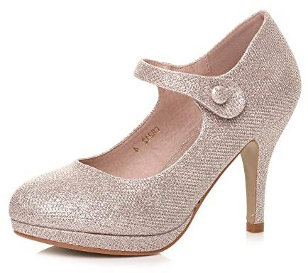 AJVANI Womens Ladies mid high Heel Mary Jane Evening Work Platform Bridal Party Prom Court Shoes Size.