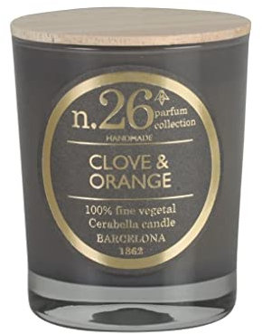 Lamare - Velas Perfumadas Numbers - Vela Vegetal 100% - Vaso de Cristal y Tapa de Madera - CERABELLA (Clove & Orange, 7,5X10 CM)