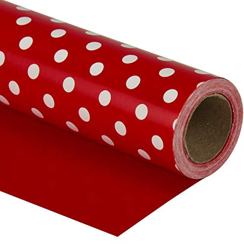 WRAPAHOLIC Wendbares Geschenkpapier – Mini-Rolle – 43 cm x 90 cm – Rot und gepunktetes Design für Geburtstag, Urlaub, Hochzeit, Babyparty