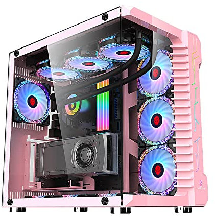 Gaming Case, Mid-Tower PC Gaming Case E-ATX/ATX/M-ATX - Front I/O USB 3.0 Port - Tempered Glass - 10 Fan Position - Water-Cooling Ready (Color : Pink)