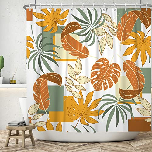 Ttincceer 152x183cm Feuille Jaune de Douche Abstrait Plante Tropicale Palmier Salle de Bain Aquarelle Monstera Baignoire