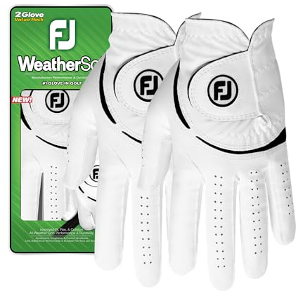 FootJoy Women's WeatherSof 2-Pack Golf Glove, White, Medium/Large, Worn on Left Hand
