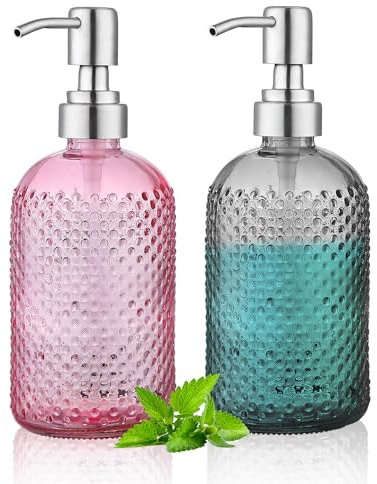 Kyraton Seifenspender, 350 ml Dicker Seifenspender mit klarem Glas 2 Stück mit Edelstahlpumpe, nachfüllbarer Seifenspender für die Badezimmerküche mit für Handseife, ätherisches Öl, Lotion