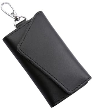 JNNJ Multifonctionnel Classique Organisateur Étui Porte-Clés, Protection Pochette en Cuir Véritable pour Clés de Voiture, Étui à Clés de Voiture avec Crochets et Porte-Cartes Portables(Noir)