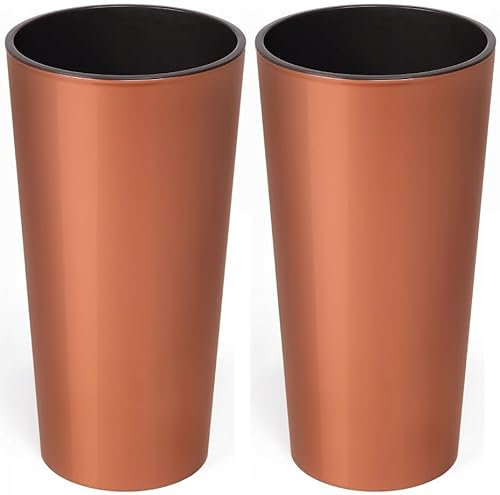 Muddy Hands Set of 2-46cm Tall Glossy Copper Large Plant Pot Indoor Home Outdoor Garden Decorative Round Plastic Flower Tree Planter