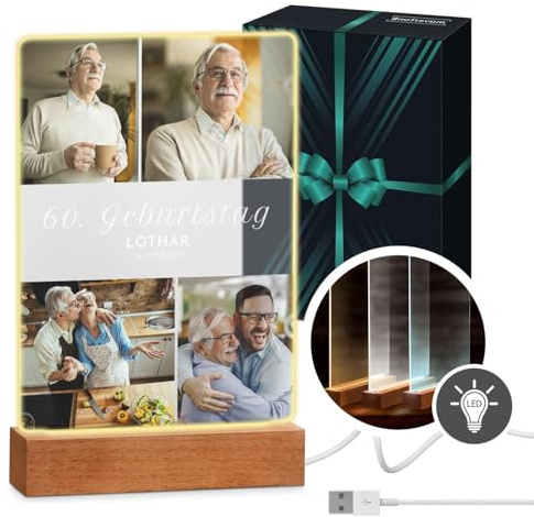 Maverton beleuchteter LED-Rahmen mit Foto, personalisiertes Acryl Glasbild | Personalisiertes Acryl Glasbild mit eigenem Foto mit LED-Beleuchtung, Glasfoto für Männer zum Geburtstag, Größe: 15x24x4,5cm