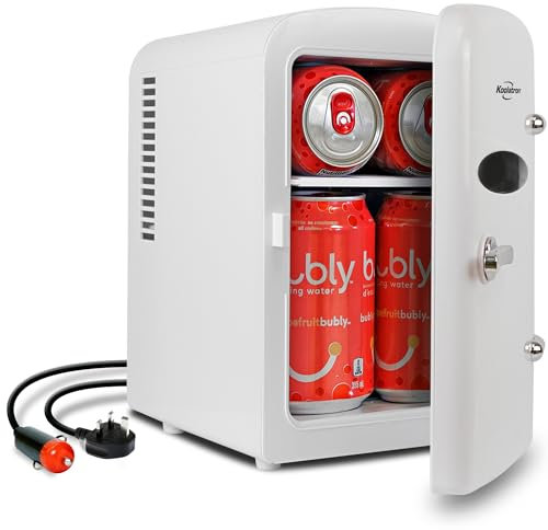 Koolatron Retro Mini Fridge For Bedrooms 4L Small 6 Can Table Top 12V Portable Cooler Refrigerator Quiet Mini Fridges For Skincare Food Drinks Kids Home Car & Travel White