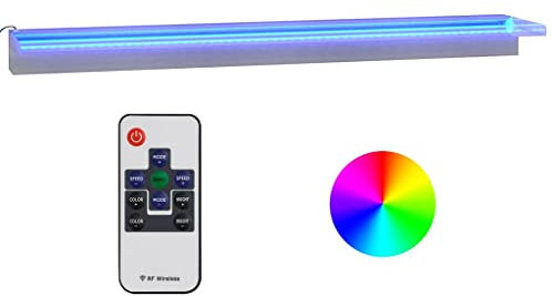 vidaXL Wasserfall Element mit RGB LEDs Schwalldusche Schwallbrause Pool-Fontäne Wasserfontäne Wasserspiel für Gartenteich Pool Deko Edelstahl 108cm