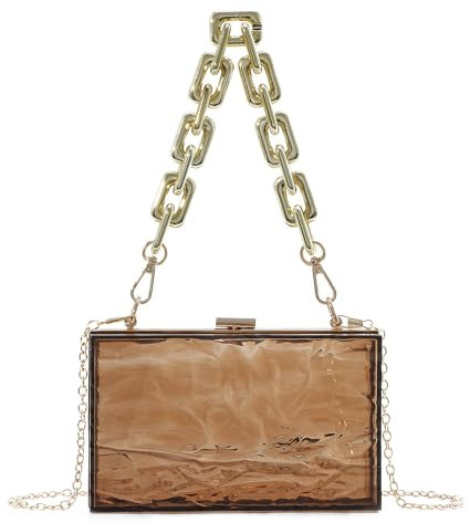 LHHMZ Damen Mode Klare Acryl Clutch Handtaschen Transparente Umhängetasche für den Abend Party Clutch mit Goldkette