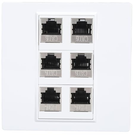 6 Port Ethernet Wall Plate, Cat 6 Female to Female Detachable Jack Wall Plate for Standard Outlet Boxes, Avoid Clutter, Ethernet Cable Faceplates for Work Home