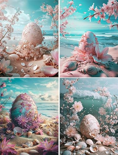 Diamond Painting Blumen,4 Pack Diamond Painting Set 15x20cm,5D DIY Diamond Art Painting Kits Kinder,Vollbohrer Diamant Malerei Kits,Diamant Stickerei Malerei Bilder Erwachsene für Wand Dekor Muscheln