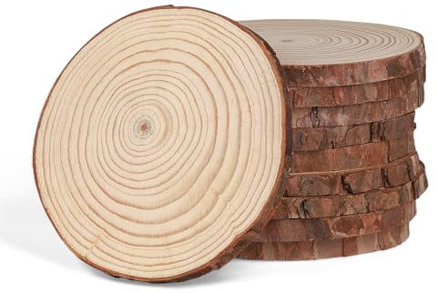 MIGUBIGU 10Pcs Rondin de Bois Deco, Diamètre 13-14cm, Tranches de Bois Naturel, Rondelle Bois pour DIY, Bricolages, Décorations de Mariage, Sous-verres