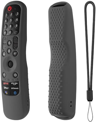 Funda protectora de silicona para mando a distancia LG TV MR21GA MR21GN MR21GC MR22GA MR22GN MR22GC MR23GA MR23GN MR23GC MR23GC TV Stick Funda antideslizante a prueba de golpes con cordón (gris