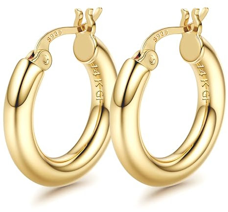FIOROYAL Ohrringe Gold Creolen Silber 925,14K Gold Gefüllt Chunky Creolen Gold,4 mm Dicke Hohle Röhren Goldene Creolen Damen,Hypoallergen Leichte Mittelgroß Ohrringe Creolen 25MM