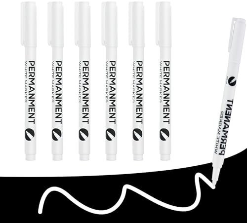 6pcs 1mm White Permanent Marker Pen, White Fabric Pen Quick Dry Waterproof Laundry Marker for Clothes Wall Metal Wood Glass Plastic Tyre Stones Ceramic