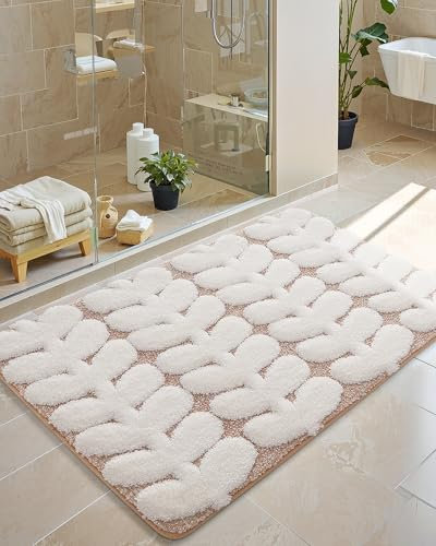COLOR&GEOMETRY Premium Badezimmerteppich Saugstarke & schnelltrocknende Badmatte, rutschfest & waschmaschinengeeignet, weich und komfortabel für Bad, Waschraum und Wanne, 61x110cm, Beige