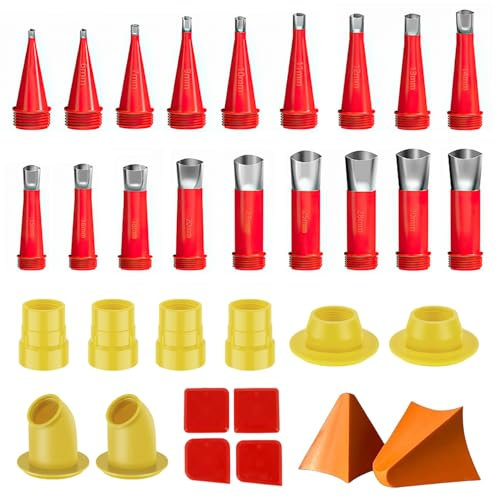 34 Pezzi Beccuccio Silicone Kit, Applicatore Silicone in Acciaio Inossidabile, Beccucci Silicone Riutilizzabile, Ugello Universale per Calafataggio, Adatto per Cucine, Bagni e Finestre (1)