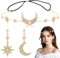 Boho-Mond-Stirnband,Sonne Mond Sterne Haarreif,Haarreif Sonne Mond und Sterne Gold,Mond Ohrringe Boho,Boho Ohrringe Gold Mond,Ohrringe Damen Gold Boho,Mond Haarreif,Schmuck für Damen und Mädchen