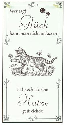 Dekolando Schild Katze Glück kann man streicheln - Spruch mit Tier Motiv Kätzchen - Vintage Dekoschild Tiere Deko Türschild mit Tiermotiven - 10 x 20 cm