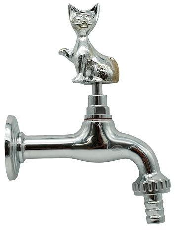 L'ARTISTIICA F.LLI PERINCIOLI | Robinet avec poignée chat chromé, robinet en laiton pour fontaines à colonne ou mur, 170 x 137 mm