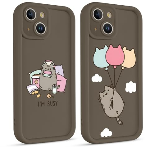 2 Stück Handyhülle für iPhone 14 6.1, Anime Cartoon Cute Katze Pusheen Cat Manga Muster mit Weich TPU Silikon Schutzhülle Kawaii Case Stoßfest Kratzfest Bumper Cover, Niedliche