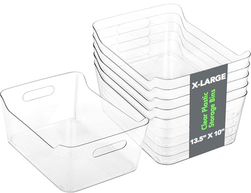 Tiawudi 2 Pack Plastic Storage Bins, X-Large Pantry Organizer, Clear Storage Containers and Organizer Bins, Multi-Use Bins for Home, Kitchen and Cabinet