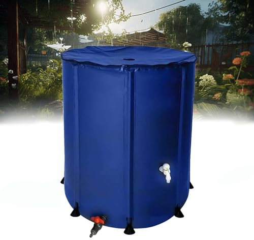Foldable Rain Barrel Kit with Stand Tap and Zipper Cover Blue 200L Storage Tank Garden Water Butts & Barrels Rain Water Collector System