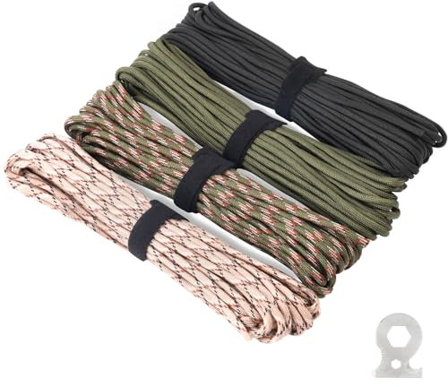 HOTUT 4 Pièces 33ft/10m Cordes en Paracorde 4 mm, Longueur Totale 131ft, 7 Brins en Nylon Corde, Paracord Corde de Survie, Charge Allant Jusqu'à 250 kg, Corde pour Extérieures, Camping, Bracelets