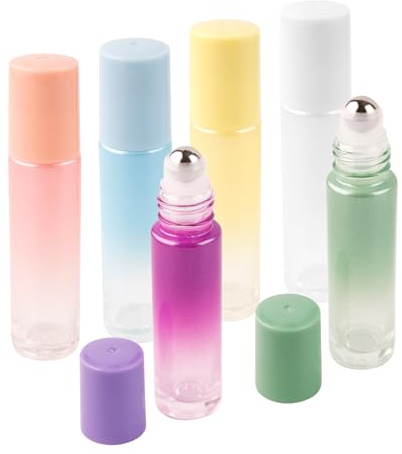 BigKego Lot de 6 bouteilles vides de 10 ml avec boule en acier inoxydable, rechargeables, pour huiles essentielles, parfums, massages, cosmétiques (couleur dégradé)