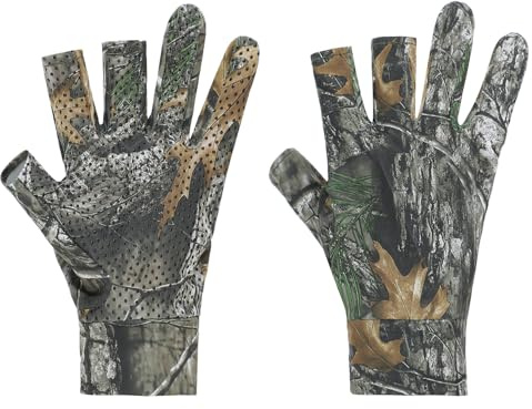 haozaikeji 3D Leaves Camo Gloves Mens Woodland Camouflage Hunting Anti Slip Gloves for Outdoor Fishing Hunting Wildlife Photography Summer