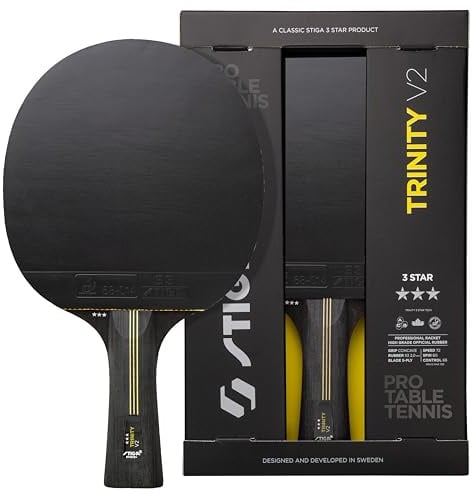 STIGA Trinity V2 Tischtennisschläger – 3 Sterne Tischtennisholz, ITTF-zugelassener Belag, Ergonomischer Griff – für Offensive Spieler, Schwarz
