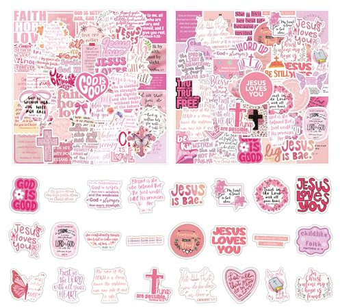 110 Stück Pinke Christliche Aufkleber Inspirierende Bibelverse & Jesus Sticker Wasserdicht für Wasserflaschen, Laptops, Tagebücher Glaubensgeschenke für Frauen & Erwachsene