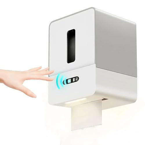 Goshyda Automatischer Papiertuchspender, Wandhalterung Touchless Smart Electric Roll Paper Handtuchspender mit Nachtleuchten, Stütze Benutzerdefinierte Papierlänge (Gray)