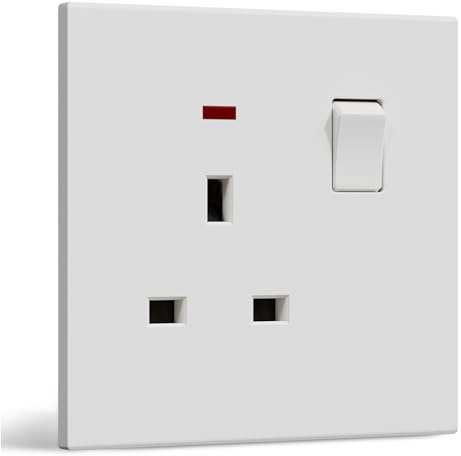BSEED Single Socket, Electrical Single Switched Power Plug Wall Socket with LED Indicator, PC Wall Plate Outlet, White, 13A