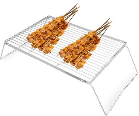 Diakey Faltfeuer Grill Gitter, Edelstahl Camping über Feuer Grube Grill mit Verstellbarer Höhe, tragbare Campfire Kochgeräte, 40 x 27 x 12,5 cm
